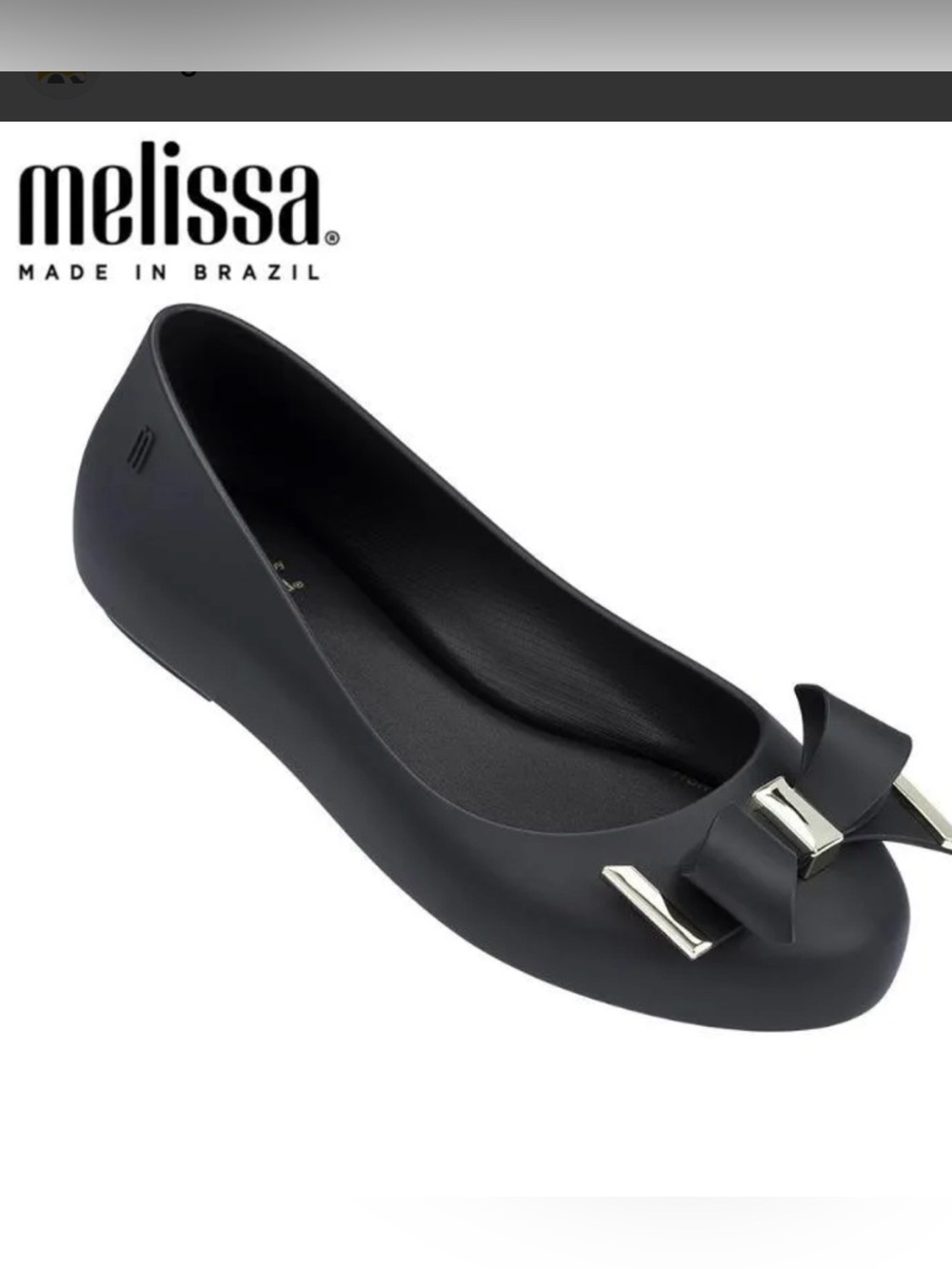 Melissa Black Ballet Flat with Bow and Silver Trim